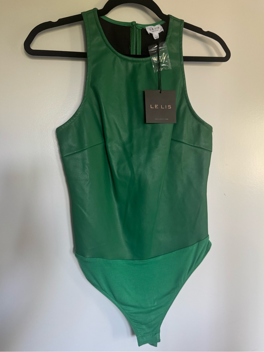 NWT Le Lis Emerald Green Faux Leather Bodysuit Size  Small
